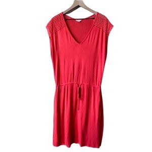Women's M Calvin Klein Mesh Shoulder Summer Dress Drawstring Waist Pockets
